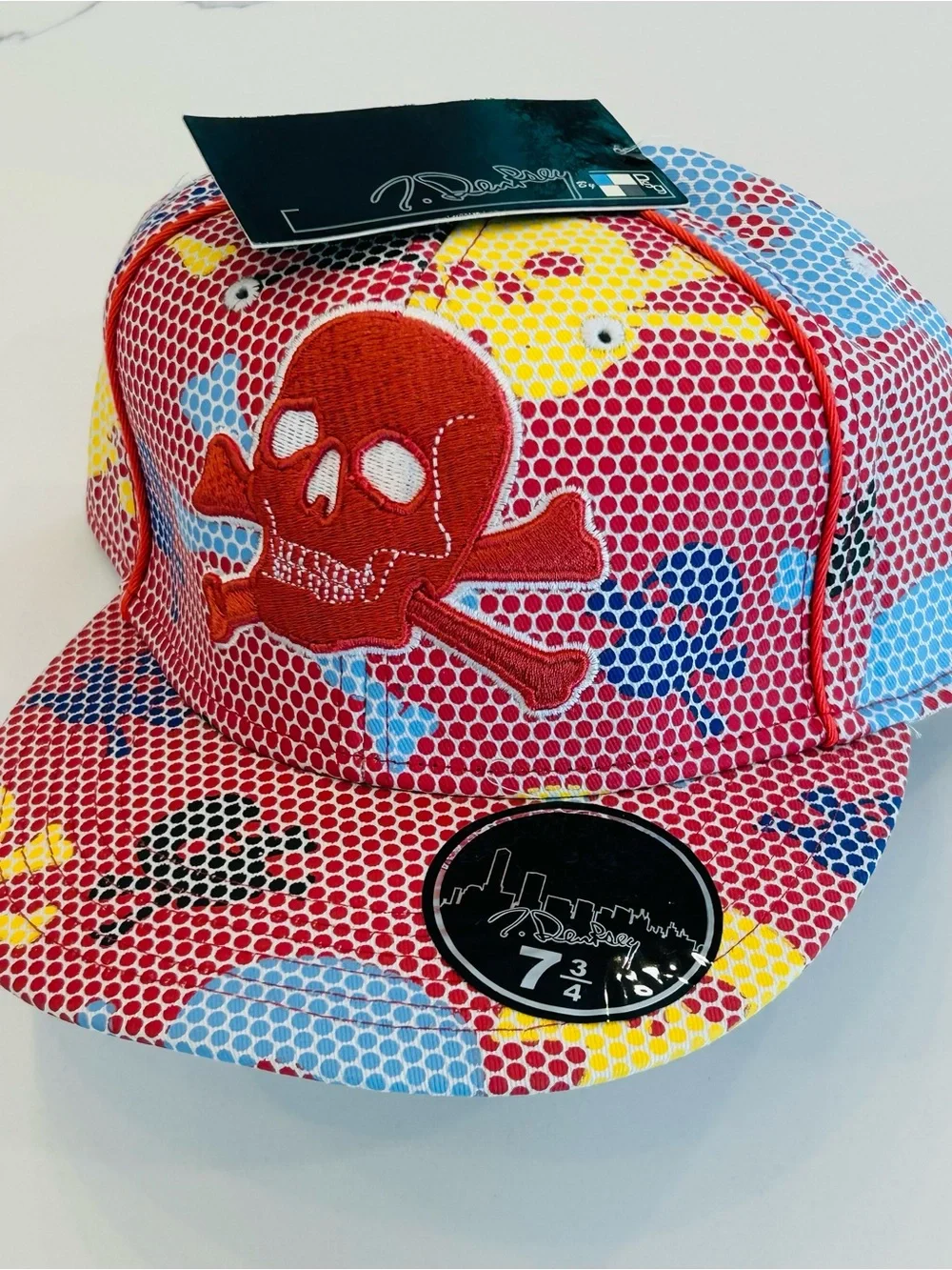 Y2K J Dempsey Streetwear Skull & Crossbones Cap Hat Fitted 7 3/4 New Rare